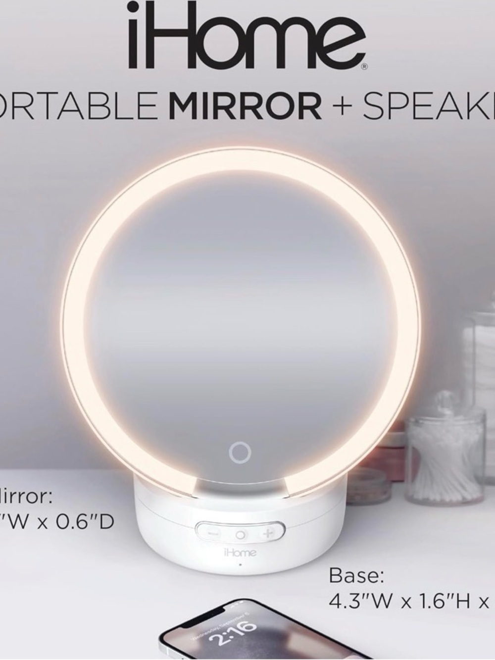 iHome Portable Mirror and Bluetooth Speaker